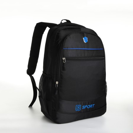 Youth backpack from textiles with lightning, 4 pockets, black/blue color-2