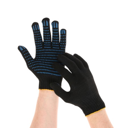 Garden gloves, x / b, knitting grade 7, 6 threads, size 10, with PVC dots, black, Greengo