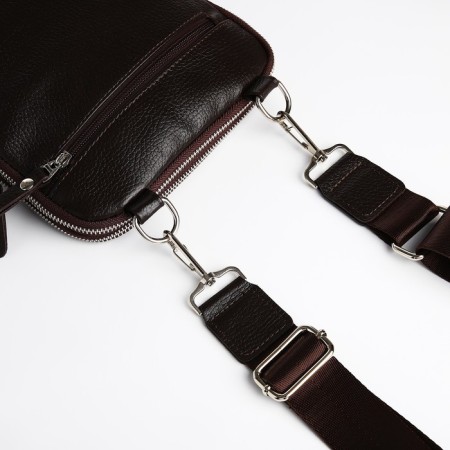 Male bag, textura over the shoulder, genuine leather, dark brown color-3