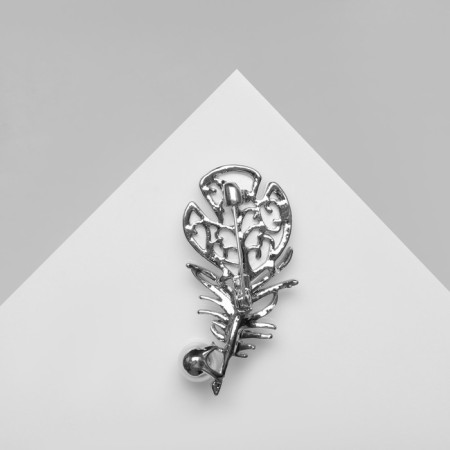 Brooch "Pen" with bead, white color in silver-2