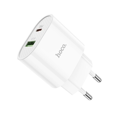 Network charger Hoco C95a, Type -C - PD 20 W 3 A, USB Qc3.0 - 18 W 3 A, White-3