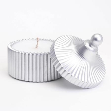 Candle "Dome" in a candlestick with narrow faces of gypsum with a lid, 7.5x9 cm, silver-1
