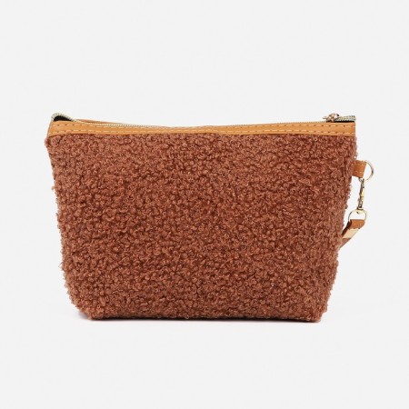 Cosmetic bag with a lining, brown color-1