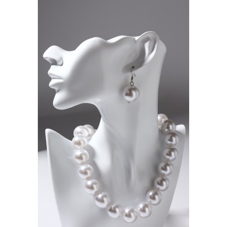 Set 2 objects: earrings, beads "pearls" large beads, white color, 43 cm-4
