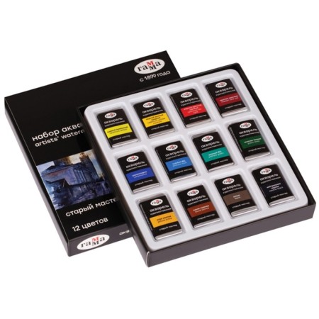 A watercolor art in cuvette, 12 colors x 2.5 ml, gamma "Old Master", in cardboard packaging, 20052021-2