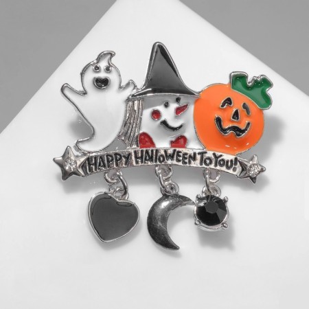 Brooch "Ghost", snowman and pumpkin, colored in silver-2