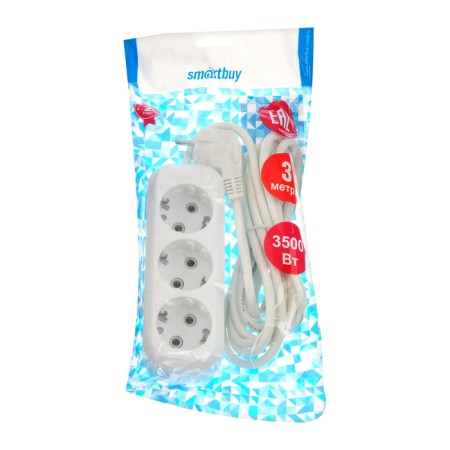 Extension cord Smartbuy, 3 sockets, 3 m, 16 A, 3500 W, PVS 3x1 mm2, with salary, white-2