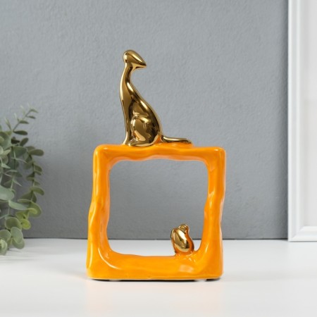 Souvenir Ceramics "Cats Mouse. Square" Orange with gold 5.2x13.5x23 cm-3