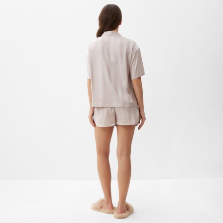 Female pajamas (shirt and shorts) KAFTAN SILK "strip" R.48-50, beige-3