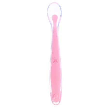 A spoon for a nursery, for the first feeding, in a container, pink-1