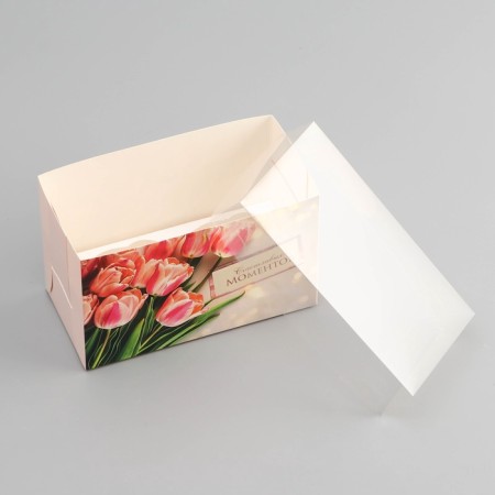 Box for 2 cupcake with a transparent lid, "happy moments", 16 × 8 × 10 cm, confectionery packaging-3