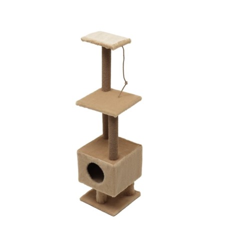 Complex for cats with a claw, with a house and 2 shelves, 37 x 37 x 120 cm, beige-3
