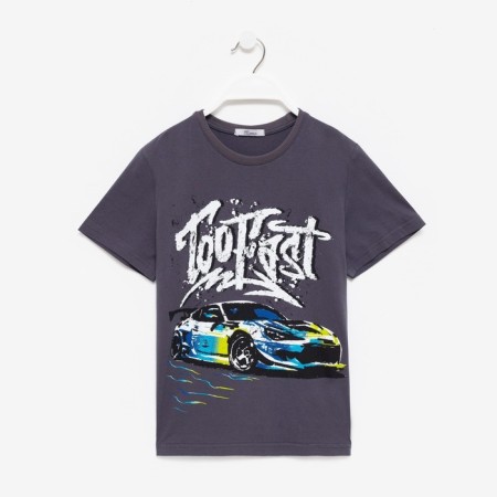 T-shirt for a boy, dark gray color, height 146 cm-1