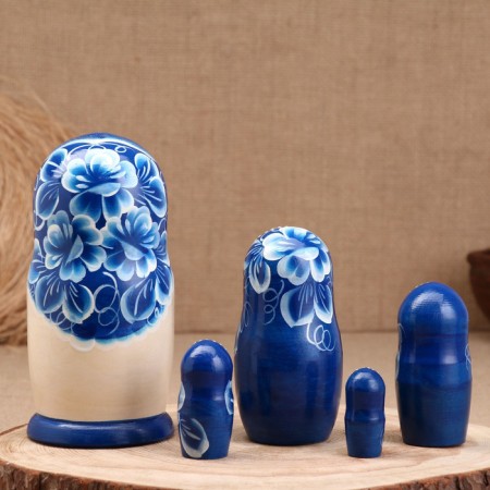 Matryoshka "Irina", blue scarf, 5-doll, 19 cm-3
