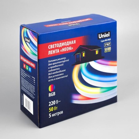 Flexible neon Uniel 10 × 18 mm, IP67, 5 m, SMD5050, 80 LED/m, 220 V, glow RGB-5