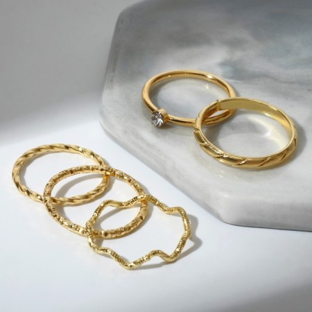 Ring set 5 pieces "perfect fingers" glow, white color in gold-2
