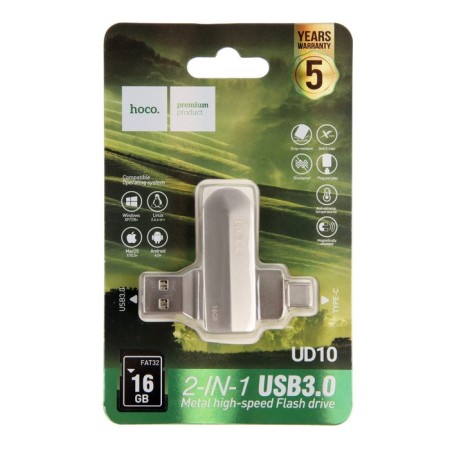 OTG Hoco UD10 Wise, 16 GB, USB3.0, USB/Type-C, Thu up to 120 Mb/s, PBLD up to 30 Mb/s, metal-5