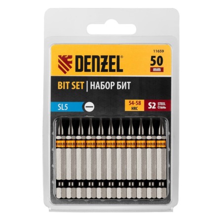 Denzel 11659 bit set, hexagonal profile, SL5.0 x 50 mm, steel S2, 10 pcs.-2