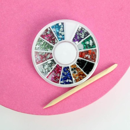 A set of curly rhinestones for nail decor (12 colors) and a Just Sparkle orange stick!-1
