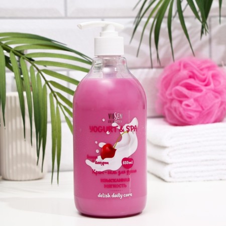 Cream-Gel shower Vilsen Yogurt & SPA "Exquisite softness", cherry + yogurt, 650 ml-2