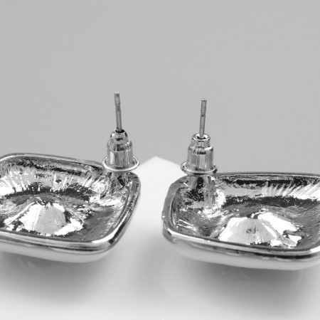 Emall earrings "abstraction" rhombus, white color in silver-2