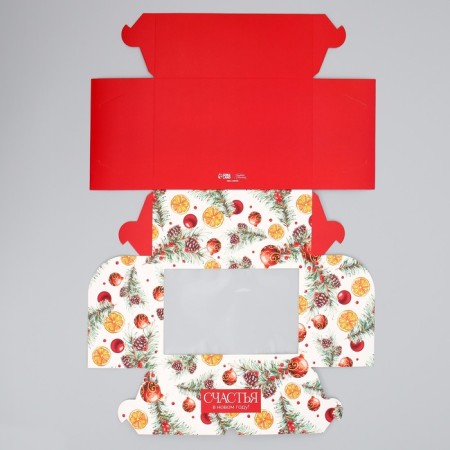 Folding box for 6 cupcakes with the window "Happiness in the New Year", 25 x 17 x 10 cm, New Year-5
