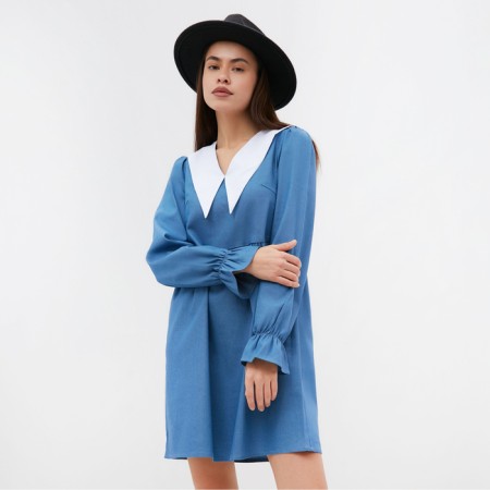 Women's dress with a collar Mist, p.46, blue