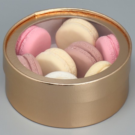 Makarun box, confectionery packaging tube with a window, “gold” 16 x 16 x 5 cm-3