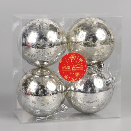 Set of balls plastic D-8 cm, 4 pcs "Vintage" silver-1