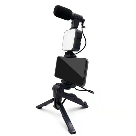 Ay-49 blogger set for phone with a lamp, microphone, Bluetooth button, black-1