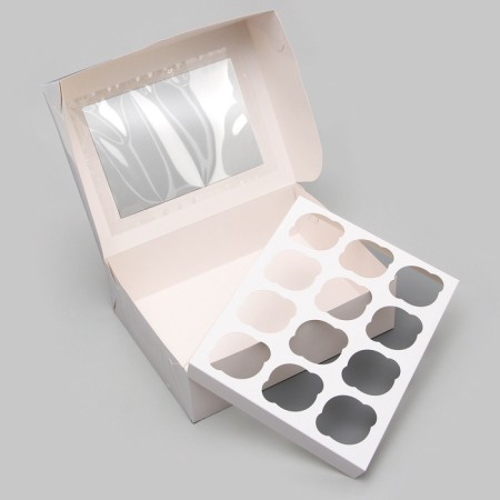 Packaging for 12 cupcakes with a window, white, 32.5 x 25.5 x 10 cm-4