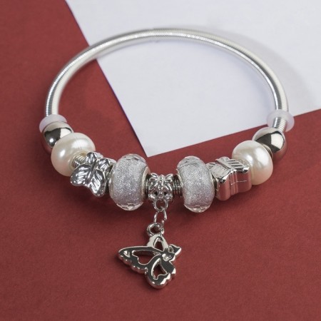 Bracelet with pearls "Margeri" butterfly, silver-white color in silver, d = 6.5 cm-1