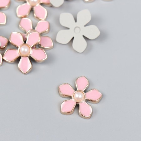 Decor for creativity plastic "Flower with pearl" pink, gold 0.3x1.8x1.8 cm