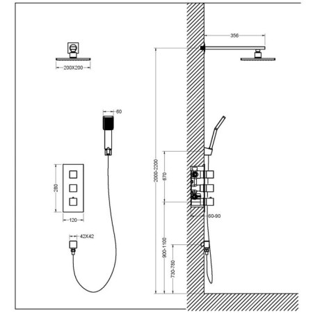 The shower system TIMO Tetra-Thermo SX-0179/03SM, built-in, tropical shower, watering can, black-1