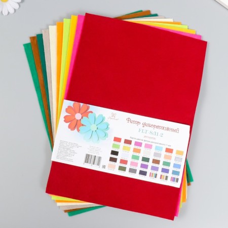 A set of decorative felt "needlework" 21x29.7 cm, 10 sheets, 180 grams, 1 mm, assorted No. 2