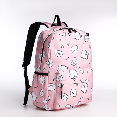 School backpack from textiles on lightning, 3 pockets, pencil case, pink color-4