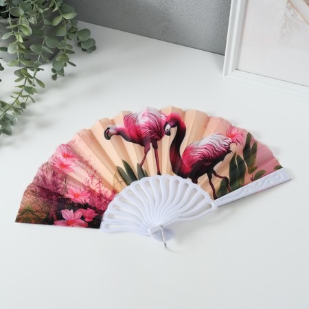 Fan plastic, textile "pink flamingo" mix 23 cm-3