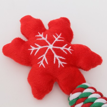 A squeaking toy, soft for dogs "Snowflake" with a rope, 32 cm-3