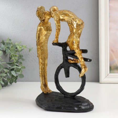 Polystone souvenir "Kiss, pair, monocycle and balloon" Gold 26x17x11 cm-1