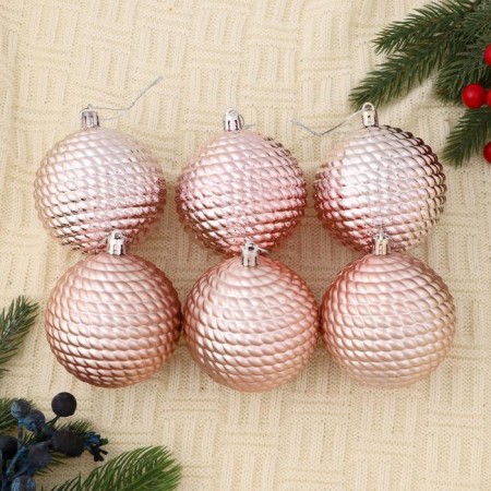 Set of balls plastic D-8 cm, 6 pcs "grace-border" pink gold
