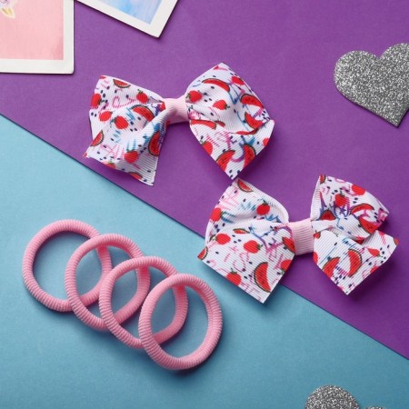 Hair set "Karapunka" (4 elastic bands, 2 clamps) watermelon, 2 cm-1
