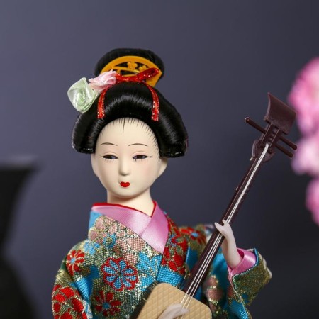 Collectible doll "Geisha in a flower kimono with a musical instrument" 30 cm-4