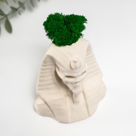 Concrete Kashpo "Pharaoh Skeleton" with moss 10x8.5 cm white (moss green stabilized)-4