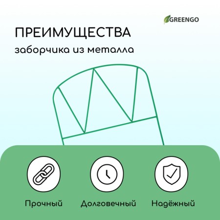 Decorative fence, 65 × 325 cm, 5 sections, metal, green, “Arena”, Greengo-3
