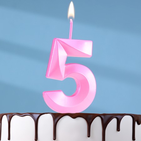 Candle in the cake on the ships "Fine", the number "5", 5 cm, pink