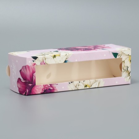 Box for Makarun, confectionery packaging “You with love”, peonies, 5.5 x 18 x 5.5 cm-1