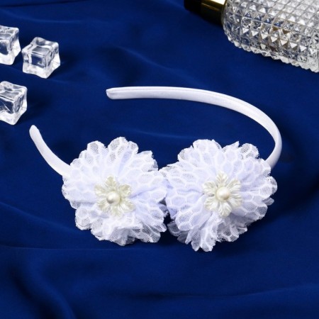 Hair rim "Nicole" lace flowers, 1 cm, white