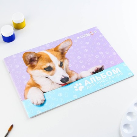 Album for drawing A4 24 sheets on the paper clip “September 1: Corgi” cover 160 g/m2, paper 100 g/m2.-1