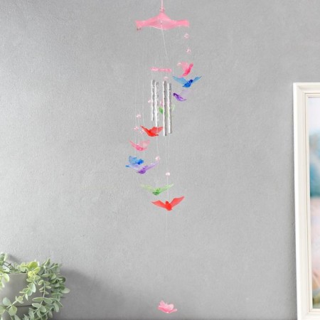 Wind music plastic "birds" 4 tubes + 11 figures 67 cm mix