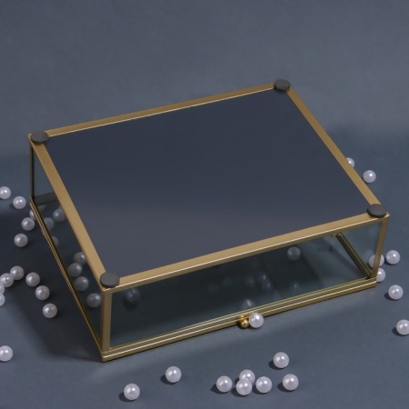 Organizer for storage "Mountains", with a lid, glass, with a mirror -bottom, 1 section, 20 × 16 × 6.5 cm, the color is transparent/copper-11